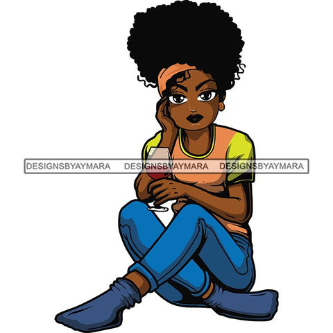 Afro Lola Drinking Wine Relaxing .SVG Cutting Files For Silhouette and Cricut and More!