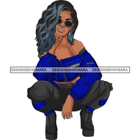 Afro Woman Fashion Girl Squatting Position SVG Cutting Files For Silhouette Cricut and More!