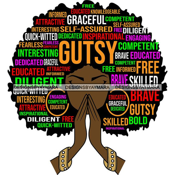 Afro Woman Praying Hair Life Quotes Strong Independent Educated Melanin SVG Cutting Files