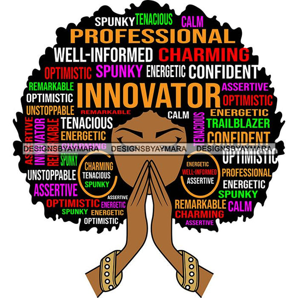 Afro Woman Praying Hair Life Quotes Strong Independent Educated Melanin SVG Cutting Files