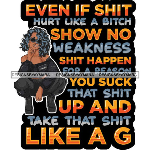 Afro Lola Squatting Bad Ass Life Quotes Confident Lady .SVG Clipart Vector Cutting Files