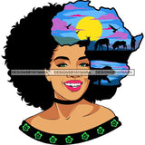Safari Goddess Africa Continent African American Woman Savanna Animals Hair SVG Cutting Files.