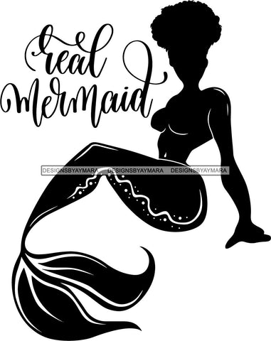 Afro Black Woman Mermaid Aquatic Creature  SVG Cutting File For Silhouette and Cricut