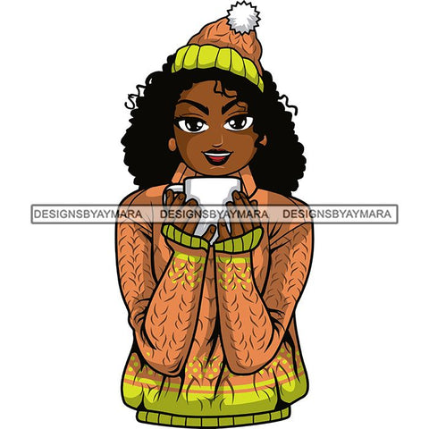 Afro Lola Christmas Winter Hot Coffee Cocoa Mood .SVG Cutting Files For Silhouette and Cricut and More!