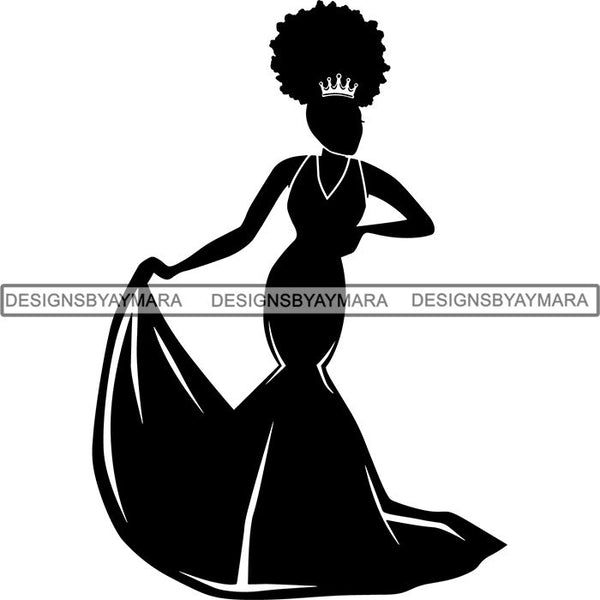Black Afro Queen Silhouette Style SVG Cut Files