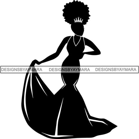 Black Afro Queen Silhouette Style SVG Cut Files