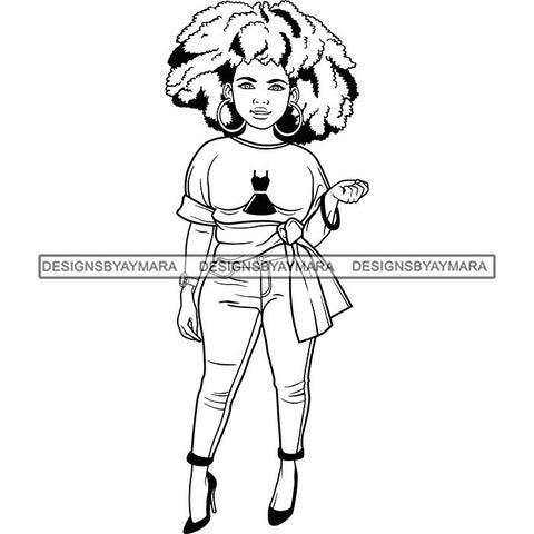 Afro Lola Boss Confident Classy Woman Black and White Designs SVG Cutting Files For Silhouette Cricut and More