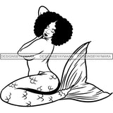 Afro Black Woman Mermaid Aquatic Creature  SVG Cutting File For Silhouette and Cricut