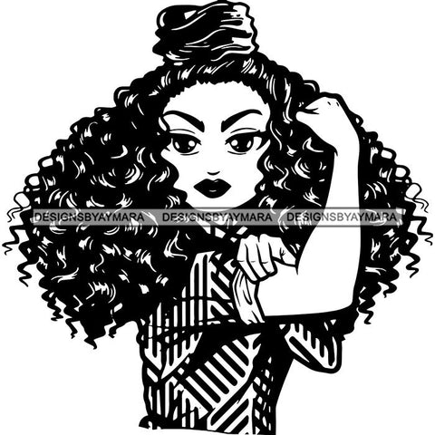 Afro Strong Lola Flexing We Can Do It Woman Power .SVG Cutting Files For Silhouette Cricut and More!