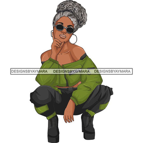 Afro Woman Fashion Girl Squatting Position SVG Cutting Files For Silhouette Cricut and More!