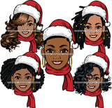 Bundle 25 Afro Girls Wearing Santa Hat Christmas Gifts Celebration Peek A Boo Black Woman Melanin Nubian Queen SVG Cutting Files For Silhouette Cricut And More