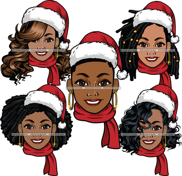 Bundle 25 Afro Girls Wearing Santa Hat Christmas Gifts Celebration Peek A Boo Black Woman Melanin Nubian Queen SVG Cutting Files For Silhouette Cricut And More