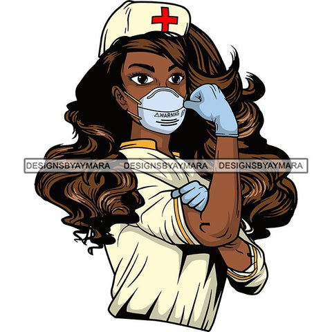 Afro Lola Nurse Doctor Save Life Hero Wearing Mask Protection Flexing Strong Medical Occupation SVG Cutting Files
