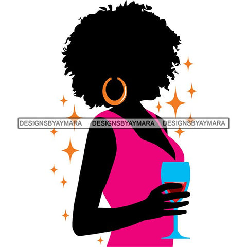 Afro Woman Silhouette Drinking Wine Relax Chilling Stress Free .SVG Cutting Files For Silhouette and Cricut and More!