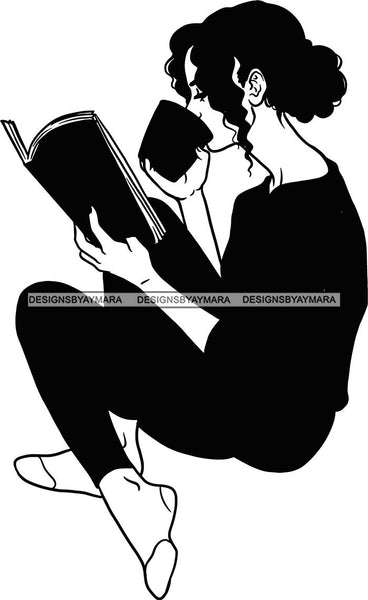 Woman Reading A Book Education Smart Classy Lady Drinking Coffee Wine .SVG Cutting Files For Silhouette Cricut and More!