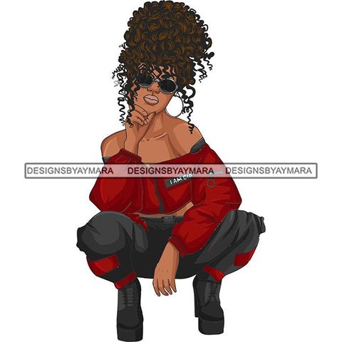 Afro Woman Fashion Girl Squatting Position SVG Cutting Files For Silhouette Cricut and More!