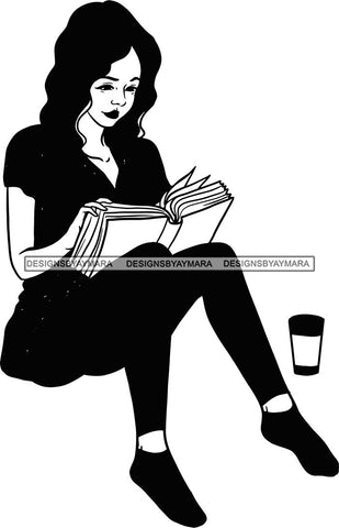 Woman Reading A Book Education Smart Classy Lady Drinking Coffee Wine .SVG Cutting Files For Silhouette Cricut and More!