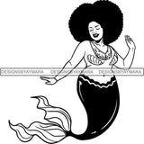 Afro Black Woman Mermaid Aquatic Creature  SVG Cutting File For Silhouette and Cricut