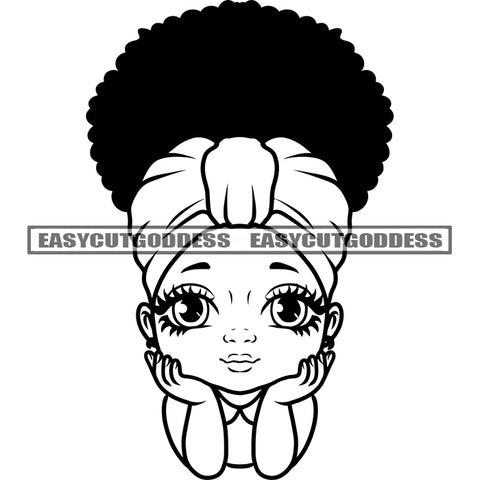 Black And White Afro Baby Girl Cute Face Puffy Hairstyle Smile Face Happy Life Vector Color Design Element White Background African American Baby Girl BW SVG JPG PNG Vector Clipart Cricut Silhouette Cut Cutting