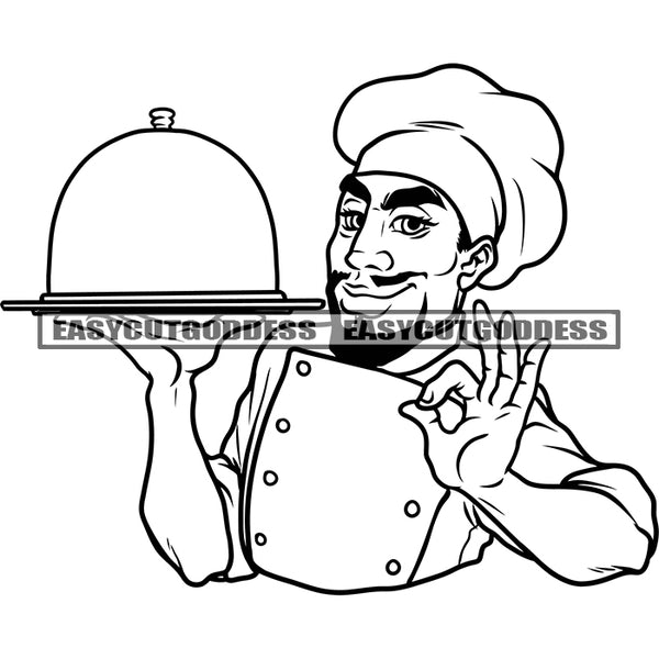 Chef Good Sign Black And White Ok Hand Sign Hotel Chef Good Chef Happy Face Kitchen M ...