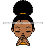 Afro Baby Girls Praying Hand Puffy Hairstyle African American Girls Cute Face Smile Happy Life BW Vector SVG JPG PNG Vector Clipart Cricut Silhouette Cut Cutting