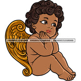 Cute Cupid Angle Love Heart Wings Afro Baby Angle Curly Hairstyle Color Design Element White Background Smile Face Funny Baby SVG JPG PNG Vector Clipart Cricut Silhouette Cut Cutting