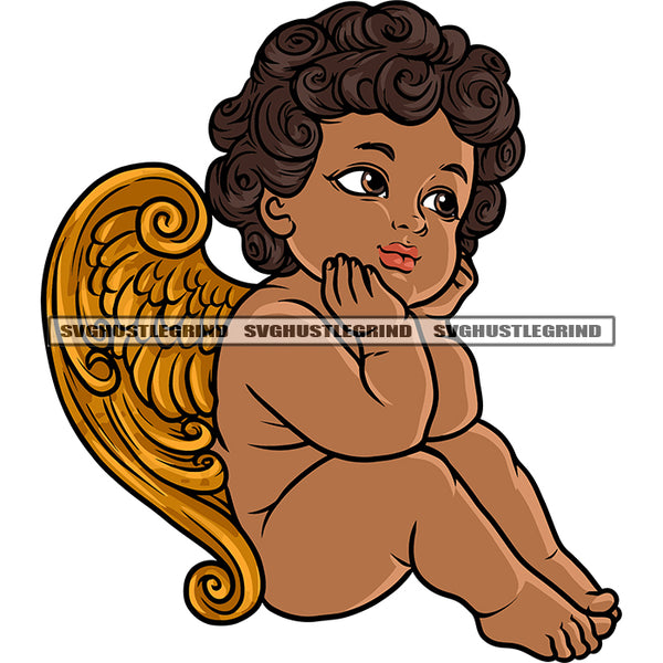 Cute Cupid Angle Love Heart Wings Afro Baby Angle Curly Hairstyle Color Design Element White Background Smile Face Funny Baby SVG JPG PNG Vector Clipart Cricut Silhouette Cut Cutting