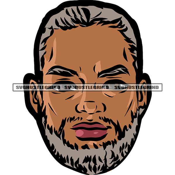 African American Old Man Head Male Character Face Clothing Strongman Gentleman Color Design Element White Background SVG JPG PNG Vector Clipart Cricut Silhouette Cut Cutting