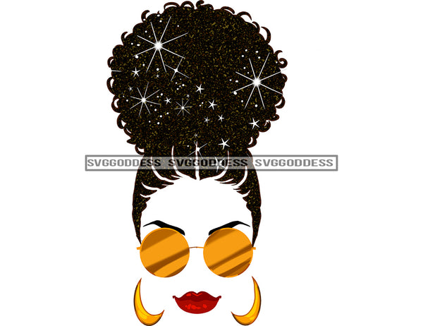 Black Woman Sparkling Afro Hair In Sunglasses JPG PNG  Clipart Cricut Silhouette Cut Cutting