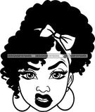 Afro Woman Messy Hair Wearing Headband Bow Mean Face Black Girl Magic Melanin Popping Hipster Girls SVG JPG PNG Layered Cutting Files For Silhouette Cricut and More