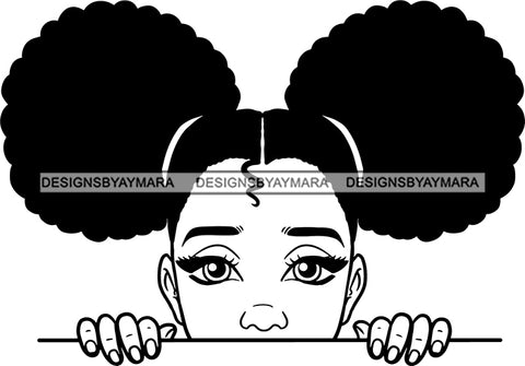 Afro Peeking Girl Messy Hair Afro Puff Bun Black Girl Magic Melanin Popping Hipster Girls SVG JPG PNG Layered Cutting Files For Silhouette Cricut and More