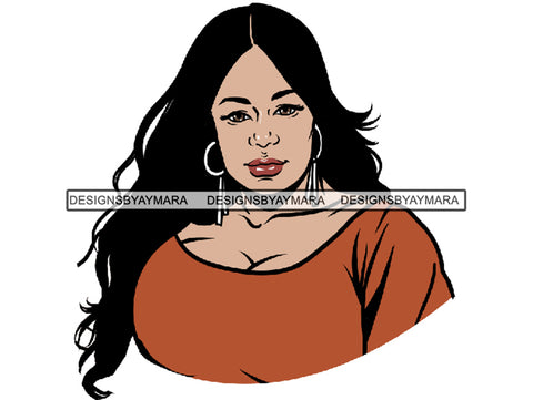 Thick Sexy Woman Long Black Hair In Dress JPG PNG  Clipart Cricut Silhouette Cut Cutting