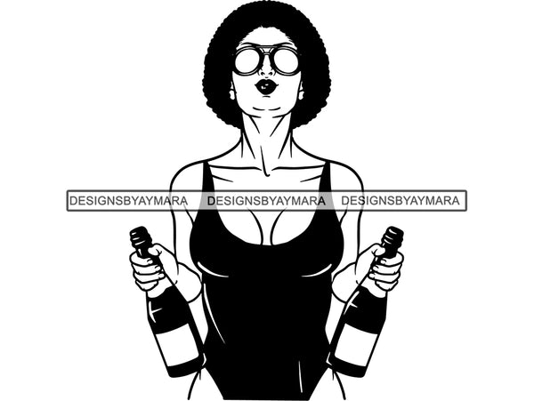 Afro Beautiful Black Woman SVG Drinking Wine African American Ethnicity Afro Puffy Hairstyle Beauty Salon Queen Diva Classy Lady  .SVG .EPS .PNG Vector Clipart Digital Cricut Circuit Cut Cutting