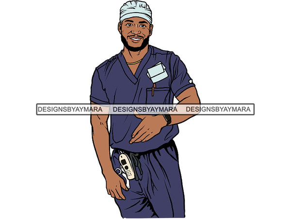 Black Doctor Nurse Man African Model Confidence Power Male Attractive Strength Men Power Fit Build Healthy .SVG .EPS .PNG Vector Clipart Not For Cutting