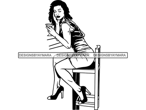Beautiful Woman SVG Drinking Wine Goddess Queen Diva Classy Lady  .SVG .EPS .PNG Vector Clipart Digital Cricut Circuit Cut Cutting
