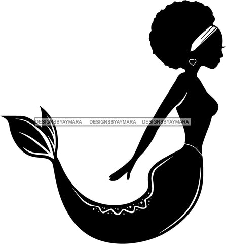 Afro Black Woman Mermaid Aquatic Creature  SVG Cutting File For Silhouette and Cricut