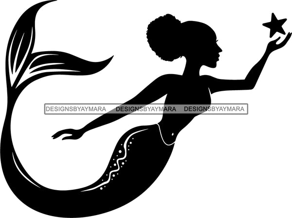 Afro Black Woman Mermaid Aquatic Creature  SVG Cutting File For Silhouette and Cricut