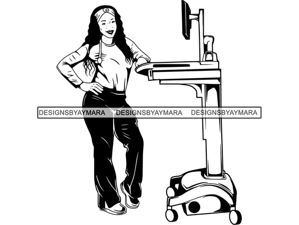 Afro Nurse Woman Expertise Doctor Uniform Confidence Happiness Medical Occupation Clinic Healthcare And Medicine .SVG .EPS .PNG Vector Clipart Digital Cricut Circuit Cut Cutting