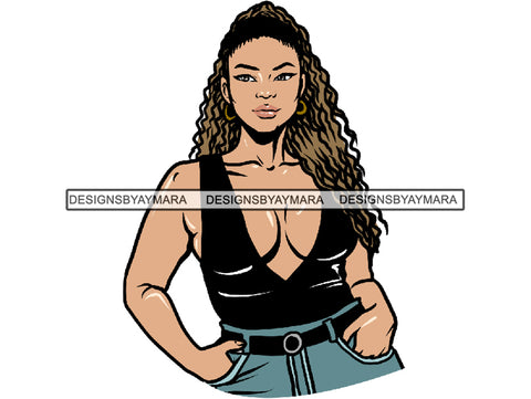 Sexy Black Woman Long Wavy Hair In Black JPG PNG  Clipart Cricut Silhouette Cut Cutting