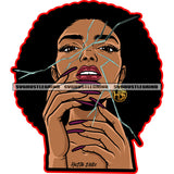 African Woman Mirror Broken Face Design Afro Hair Style With Long Nail Vector White Background Broken Heart SVG JPG PNG Vector Clipart Cricut Cutting Files