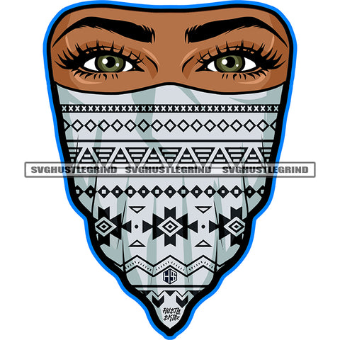 Vintage Gangster Girl Wearing Musk Half Face Design Element Open Woman Eyes White Background SVG JPG PNG Vector Clipart Cricut Cutting Files