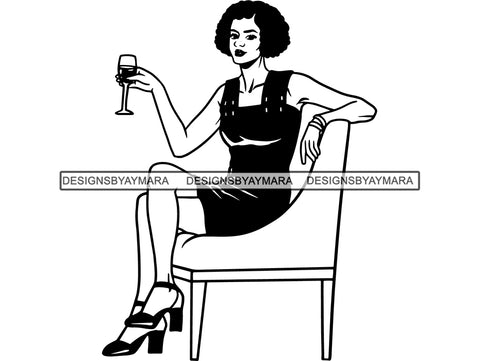 Beautiful Woman SVG Drinking Wine Goddess Queen Diva Classy Lady  .SVG .EPS .PNG Vector Clipart Digital Cricut Circuit Cut Cutting