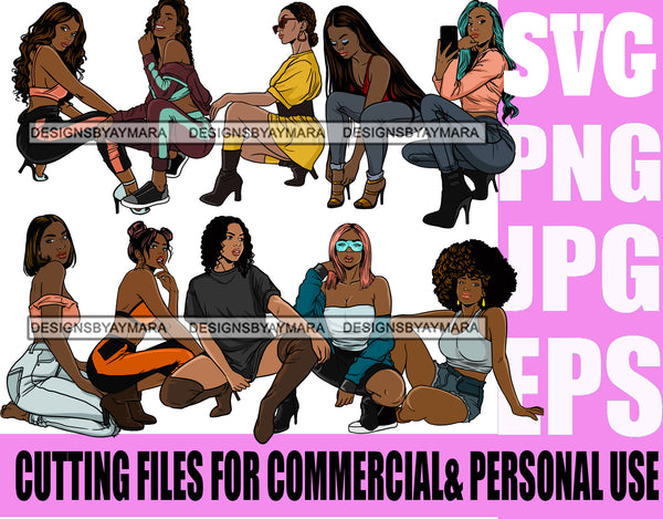 Divas Bundle 40 Designs For Commercial And Personal Use Black Girls Fashion Hipster Woman Nubian Queen Melanin SVG Cutting Files For Silhouette Cricut and More