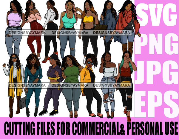 Divas Bundle 40 Designs For Commercial And Personal Use Black Girls Fashion Hipster Woman Nubian Queen Melanin SVG Cutting Files For Silhouette Cricut and More