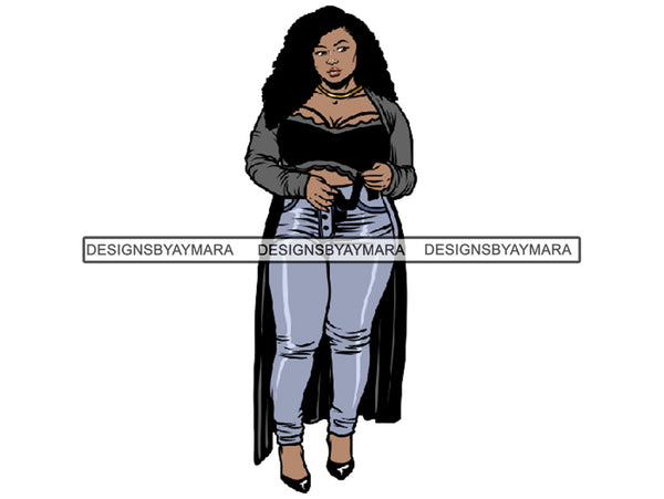 Afro Thick BBW Woman African American Ethnicity Queen Diva Classy Lady Beautiful Big And Bougie  PNG JPG EPS Vector Clipart