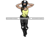Sexy Biker Girl Woman In Yellow Top And Helmet  JPG PNG Clipart Cricut Silhouette Cut Cutting