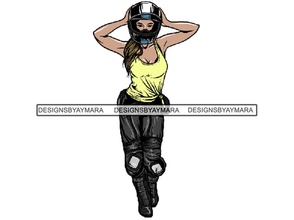 Sexy Biker Girl Woman In Yellow Top And Helmet  JPG PNG Clipart Cricut Silhouette Cut Cutting