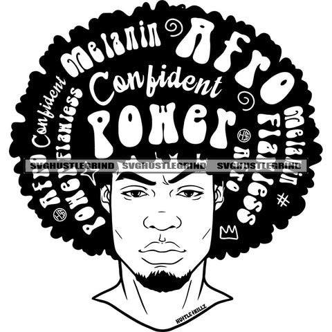 Afro Man Face Design Element Melanin Man Afro Hair Style Quote On Hair Vector Artwork Goddess Pray Black And White BW SVG JPG PNG Vector Clipart Cricut Cutting Files