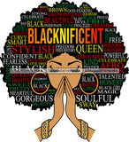 Afro Woman Praying Quotes Blacknificent Stylish Queen Educated Soulful SVG Vector Cut Files