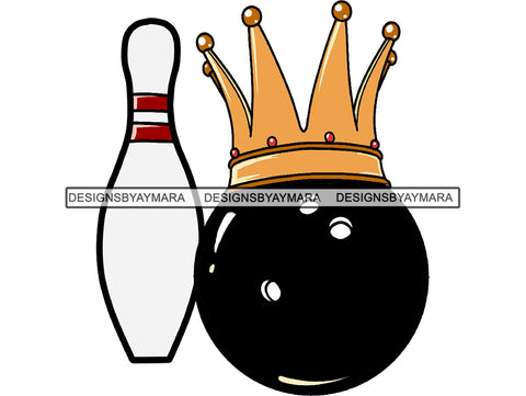 Bowling King Winner Sport Champion Varsity Player Game Ball Crown Gold Strike Trophy Tournament .PNG .SVG Clipart Vector Cricut Cut Cutting